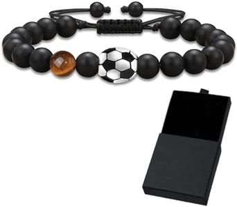 1 Pezzi Calcio Braccialetti Set, Naturale Bracciali con Biglietto di Auguri e Confezione Regalo, Naturale Braccialetto di Calcio in Pietra per Ragazze, Ragazzi, Sport, Feste di Compleanno