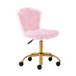 GIA Pink Fur Vanity Chair/Makeup Stool Chair - Mid-Back Dressing Chair - Adjustable and Swivel Desk Chair for Beauty Room, Living Room or Home Office - 1 Pack