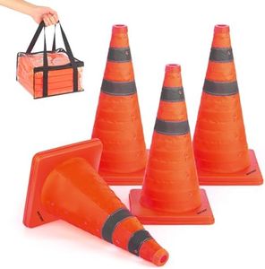 BATTIFE [4 Pack] 18 Inch Collapsible Traffic Safety Cones, Orange Cones, Multi Purpose Pop-up Cones with Reflective Collar, for Road Parking, Driving Practice