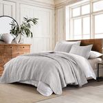 HORIMOTE HOME 100% Cotton Quilt Set King Size, Light Grey Pre-Washed Bedspread Coverlet Set, Cozy Lightweight Stitching Decorative Bedding Cover with 2 Shams in Geometric Pattern for All Season