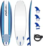 Wavestorm Classic Soft Top Foam 7' Surfboard for Beginners and All Surfing Levels Complete Set Includes Leash and Multiple Fins Heat Laminated, Blue Pinline