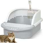 REHTRAD Cat Litter Box with Scoop, Cat Litter Tray Suitable for Kittens,Cat,Rabbit,Pet(Suitable for Pets Under 15kg) (Gray)