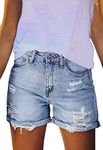 PINK QUEEN Women's High Waisted Denim Shorts Casual Ripped Summer Hot Short Jeans Frayed Distressed Jeans Shorts with Pockets, A - Blue, Medium