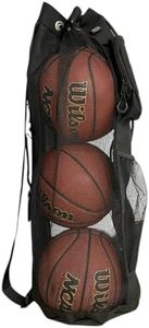 3 Basketball Holder Bag – Heavy Duty Canvas & Mesh Carry Sack w/Zipper Pouch, Carabiner, ID Slot – Gym Sports Bag for Players, Coaches, Gifts for Athletes