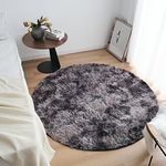 CHOSHOME Round Rugs Living Room Soft Fluffy Bedroom Rugs for Room Decor Rugs Bottom Non Slip Rug Washable Rugs Soft Carpet Shaggy Area Rugs for Kids Room Indoor Floor Area Mat Black/Grey 80CM