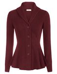 Belle Poque Women Work Cardigans for Office Evening Sweaters for Party Casual Slim Christmas Cardigan Sweater(Wine, S)