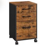 VASAGLE File Cabinet with 3 Drawers, Rolling Office Filing Cabinet with Wheels, for A4, Letter Sized Documents, Hanging File Folders, Industrial, Rustic Brown and Ink Black OFC065B01