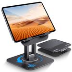 Lucrave iPad Stand 360 Rotating, Adjustable Monitor Tablet Stand Holder for Desk Portable Office Compatible with iPad Pro 10.5, 11, 13, Air Mini 2 3 4 5 6, Samsung Tab, or Phones (4-13'') Black