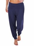 R&N FASHIONS - Ladies Harem Trousers - Women's Full-Length Stretch Casual Pants – High Waist – Casual Wear – Perfect for Yoga, Lounge, Work Out Sweatpants (Navy Blue, 12-14)