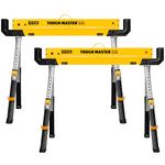 TOUGH MASTER Saw Horse Twin Pack 9-Position Height Adjustable Heavy Duty Steel Workbench 62-82cm Supports up to 1180 kg Folding Saw Anti-Slip Top & Handle Sawhorse for Contractors, Carpenters, DIY