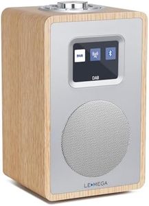 LEMEGA CR4+ Radio Digitale DAB/DAB+，Radio Altoparlante Bluetooth Portatile, Radio DAB Portatile, Radio FM da Cucina e da Letto, Mobiletto in Legno, Alimentazione a Rete e Batterie - Quercia bianca