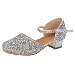 Women's Prom Ballroom Latin Dance Shoes Square Dance Shoes Sandals Leather Heeled Sandals, Silver, 8