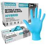 [100 Pack] SURESAFE Latex Free Disposable Gloves, Vinyl and Nitrile Blend 3 Mil Gloves, Cooking Gloves, Mechanics Gloves, Kitchen Gloves, Working Gloves, Nitrile Gloves Small