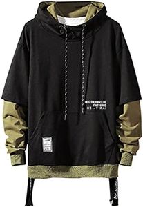 GURUNVANI Contrast Color Pullover Hoodie Mens Patchwork Hoodies Men Black