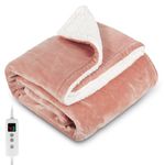 PROALLER Heated Blanket, Electric heated throw 160x130CM Pink, 10 Levels &1-9H Timer Auto-Off, Machine Washable, Soft Flannel Sherpa and Full Body Warming, Sofa Bed Office Use, warm blanket, electric