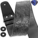 Guitar Strap, Printed Leather Guitar Strap PU Leather Western Vintage 60's Retro Guitar Strap with Genuine Leather Ends for Electric Bass Guitar,Wide Adjustment Range, with Tie,Include 2 Picks