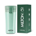 MILTON Thermosteel Vacuum Insulated Stainless Steel Coffee Mug Travel with Strainer, ISI Certified, Hot & Cold, Anti Skid Bottom, Spill Proof and Rustproof, 350 ml, Light Green