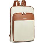 BOSTANTEN Leather Laptop Backpack for Women 15.6 inch Computer Bag Travel Work Daypack Large Size Bag Beige