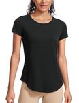 CRZ YOGA Pima Cotton Womens Short Sleeve Shirt Loose Casual Yoga T-Shirt Athletic Workout Tee Top Black Medium