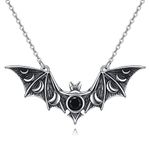 URONE Bat Necklace 925 Sterling Silver Goth Bat Pendant Necklace Gothic Halloween Necklace Bat Jewelry Gift for Women Men