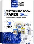 Printers Jack Water Slide Decal Paper Inkjet Clear 20 Sheets 8.5 x 11 inches Premium Water Slide Transfer Paper Clear Transparent Printable Waterslide Paper for Tumblers, Mugs, Glasses DIY