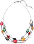 BULINLIN Crystal Layered Statement Necklace for Women, Shell Choker Necklace with Chunky Silver Metal Fashion Jewelry Gifts for Her（Colorful）