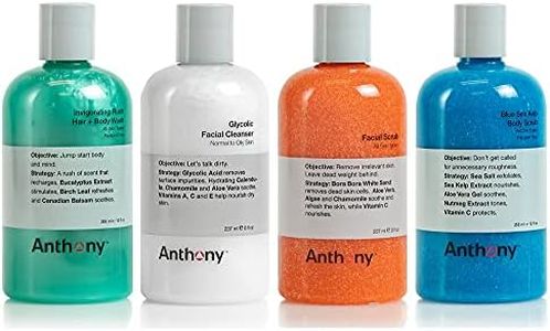 Anthony Glycolic Facial Cleanser, Facial Scrub, Blue Sea Kelp Body Scrub, and Invigorating Rush Hair and Body Wash - 8 Fl Oz, 8 Fl Oz, 12 Fl Oz, 12 Fl Oz