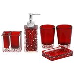 Generic 5-Piece Resin Bathroom Accessory Set with Soap Dish, Dispenser, Toothbrush Holder and Tumbler, Red