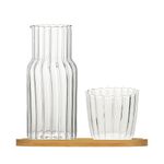 BFYDOAA Bedside Water Carafe and Glass Cup, 20oz Nightstand Carafe with Tumbler and Wooden Pallet for Guest Bedroom,Bathroom,Living Room