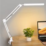 SKYLEO LED Desk Lamp with Clip - Eye Protection Desk Lamps for Study - Swing Arm USB Desk Lamp Office - 3 Light Modes x 10 Brightness Levels - 5V/2A Adapter - White