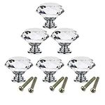 6PCS 30mm Crystal Clear Glass Cabinet Knob Diamond Shape Kitchen Cabinets Dresser Cupboard Wardrobe Pulls Handles with Screws