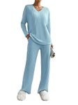 SotRong Ribbed Lounge Sets for Women Uk Ladies Leisure Wear Sets 2 Piece Tracksuit Joggers Activewear Set Long Sleeve Tops Loose Flare Trousers with Pocket Blue L