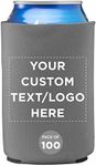 Custom Neoprene Collapsible Can Coolers 12 oz. Set of 100, Personalized Bulk Pack - Great for Weddings, Parties, Anniversary, Indoor & Outdoor Events - Grey