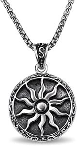 bahamut Collana da uomo con ciondolo a forma di stella del sole e stella greca, gioiello protettivo vintage, portafortuna con catena, 25x1.24x1.87 inch, Acciaio inossidabile, Nessuna pietra preziosa