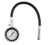 NUZAMAS 2" Dial Premium Tyre Pressure Gauge, Heavy Duty Car & Motorbike with Flexible Hose Chucks - 60 PSI, Compact Size, Light Weight with Discharge Valve