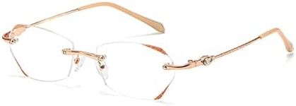 TERAISE Frameless Reading Glasses For Women With Blue Light Blocking,Fashion Diamond Cutting Rimless Eyeglasses(Gold,2.0)