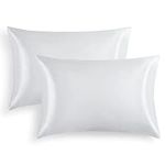 RUIKASI Housewife Pillowcases 2 Pack - White Standard 50x75 cm Pillow Cases Set of 2 with Envelope Closure, Pair of Satin Plain Pillow Cover, Soft and Silky for Hair and Skin