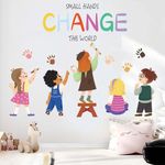 Amimagen Small Hands Change The World Equality Wall Stickers - Inspirational Quotes Wall Decals - Baby Kids Room Classroom Daycare Playroom School Library Wall Decor