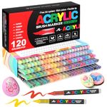 Amamao 120 Colors Acrylic Paint Markers, Soft Brush Tip Pens and Markers, Acrylic Paint Pens for Wood, Stone, Canvas, Glass, Fabric, Egg, Rock Painting and Crafts Art Supplies