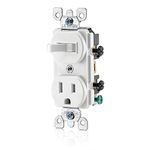 Leviton T5225-W Combination, 15 Amp, 120 Volt AC Toggle Switch, and 15amp, 125 Volt 5-15R Tamper Resistant Receptacle, Grounding, White