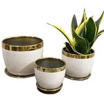 Garden Art Set of 3 Indoor Ceramic Flower Planter/Pot with Hole and Saucer, (22cm/ 22cm/ 19.2cm dia) Best for All Kind of House Plants | Best for Home, Office Decor -GA9306012-WG (White-1)