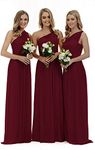 Lecureler Long One Shoulder Prom Bridesmaid Dress Burgundy Size 18