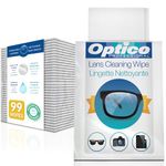 Optico Pre-Moistened Cleaning Cloths - premium quality cleaner for eye glasses, screens, and cameras lenses - No spray bottle or microfiber needed (99 Count)