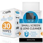 iCloth Lens and Screen Cleaner Pro-Grade Individually Wrapped Wet Wipes, Wipes for Cleaning Small Electronic Devices Like Smartphones and Tablets, Box of 30, White