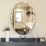 SEVEN HORSES Glass Seven Horese Wall Mount Mirror Oval Shape Frameless Mirror For Bathroom, Washbesin Etc (Size 18X24 Inch)