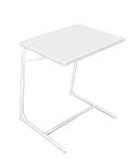 Table Adjustable Folding Portable Table, Lounge, Bedroom Furniture, Living, Tv, Multi Function Office Picnic Garden (White Without Cup Holder)