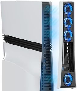 MEQI PS5 Pro Cooling Fan Enhanced Edition, PS5 Pro Accessories Upgraded 4 Quiet Cooler Fan with Adjustable Speed and Auto On/Off, Efficient Cooling Station with LED Light & USB Hubs for Playstation 5 Pro Disc & Digital Edition