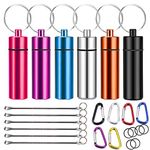 Zngou 6 PCS Aluminum Pill Box, Metal Waterproof Daily Keychain Pill Box Pocket Small Pill Case Container Pill Box Keyring Portable Pill Holder Bottle With Snuff Spoon Carabiner For Outdoors Traveling