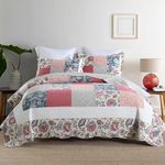 camandy Cotton Bedspread Quilt Bedding Sets 3 Pieces Reversible Coverlet Sets Comforters Vintage Floral Yellow Red Blue Patchwork Bedspread,Queen Size