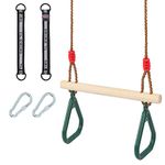 SILVER VALLEY Kids Trapeze Bar with Rings for Climbing Frame Attachment Outdoor Toys for Children, Monkey Bars, Tree Straps Included (Green)